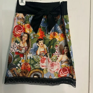 Hemet Womens‎ sz small 100% Cotton Made in USA Tie Waist Lace Hem Skirt